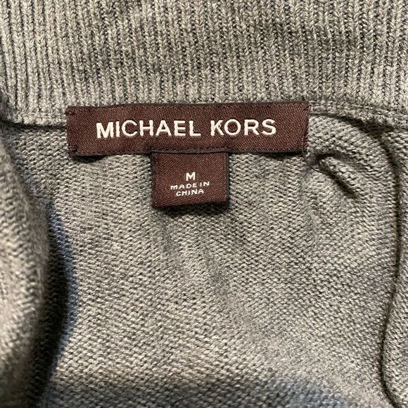Michael Kors MK Embroidered Full Zip Up Gray Sweater Size Medium - Picture 6 of 8